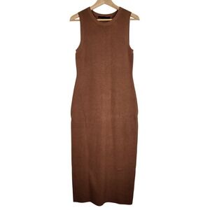 Jenni Kayne Sleeveless‎ Midi Cotton Cashmere Sweater Dress M Camel Brown Knit